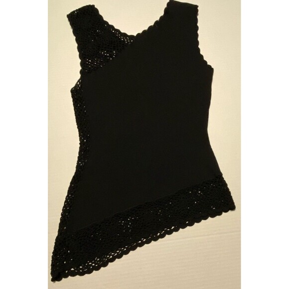 VTG Cache Black Open Knit Rib Tank Top Whimsigoth Grunge Asymmetric Crochet 90s - Picture 13 of 15
